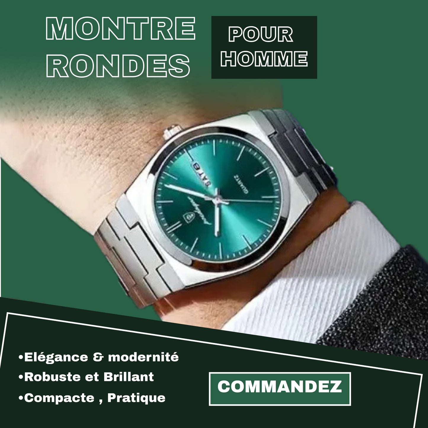 Poedagar Montre Ronde pour Hommes en Acier Inoxydable - Collection Élégance et Fonctionnalité