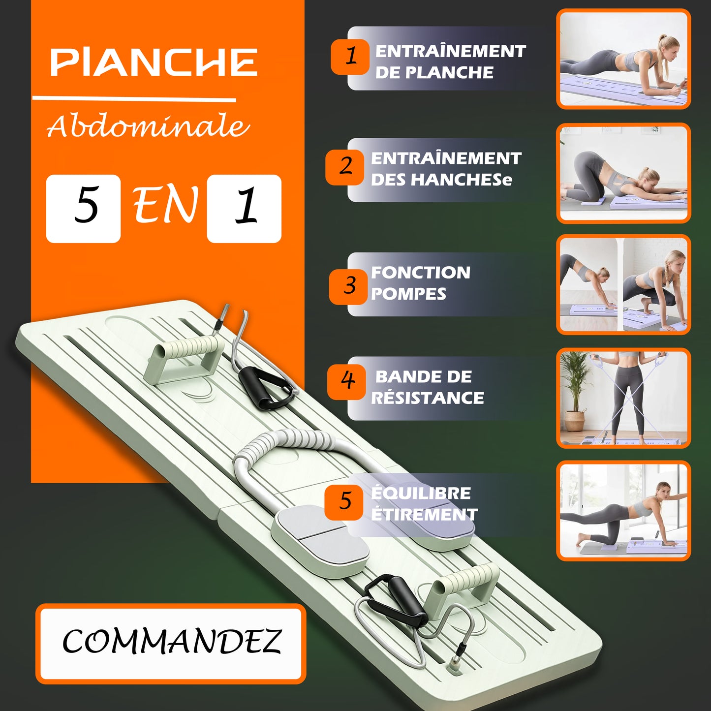Planche de Pilates Abdominale Pliable 5 en 1