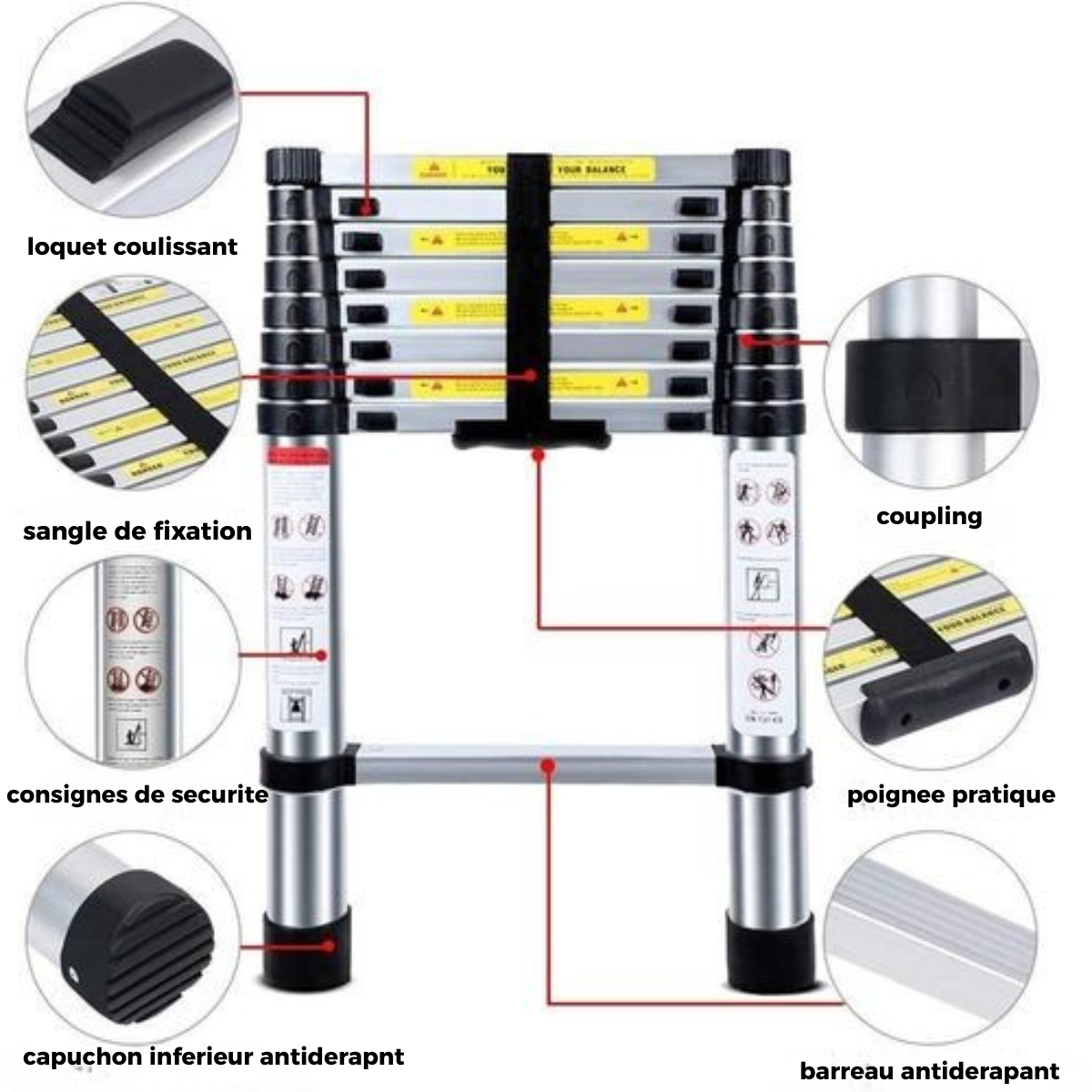 Echelle Télescopique Polyvalente 3,8M – Légère, Sécurisée et Facile à Ranger 🔧