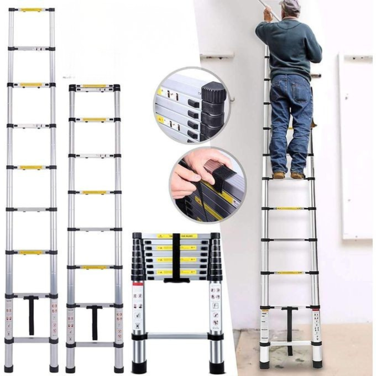 Echelle Télescopique Polyvalente 3,8M – Légère, Sécurisée et Facile à Ranger 🔧