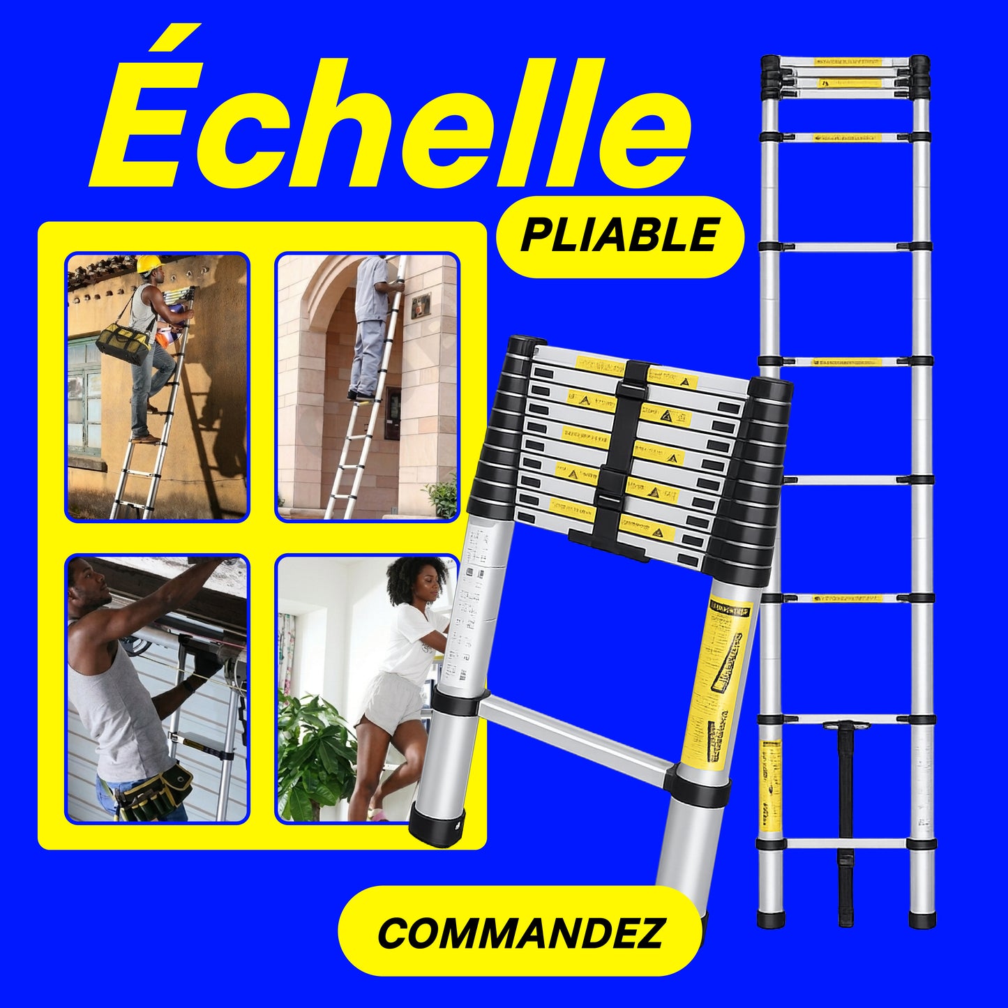Echelle Télescopique Polyvalente 3,8M – Légère, Sécurisée et Facile à Ranger 🔧