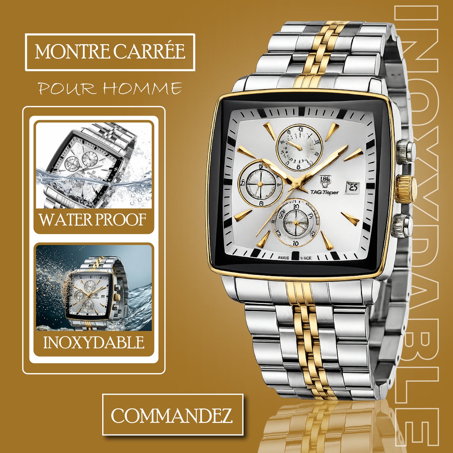 Poedagar Montre Carrée & Ronde pour Hommes en Acier Inoxydable - Collection Élégance et Fonctionnalité