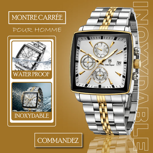 Poedagar Montre Carrée & Ronde pour Hommes en Acier Inoxydable - Collection Élégance et Fonctionnalité