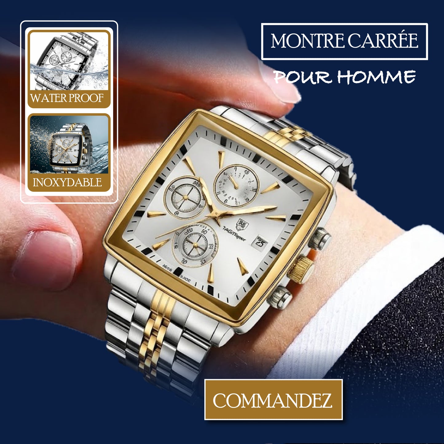 Poedagar Montre Carrée & Ronde pour Hommes en Acier Inoxydable - Collection Élégance et Fonctionnalité