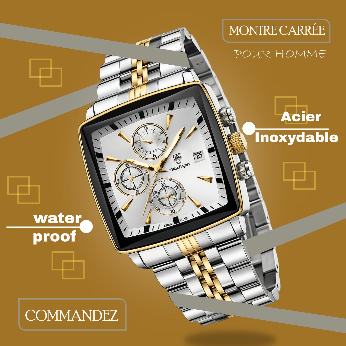 Poedagar Montre Carrée & Ronde pour Hommes en Acier Inoxydable - Collection Élégance et Fonctionnalité