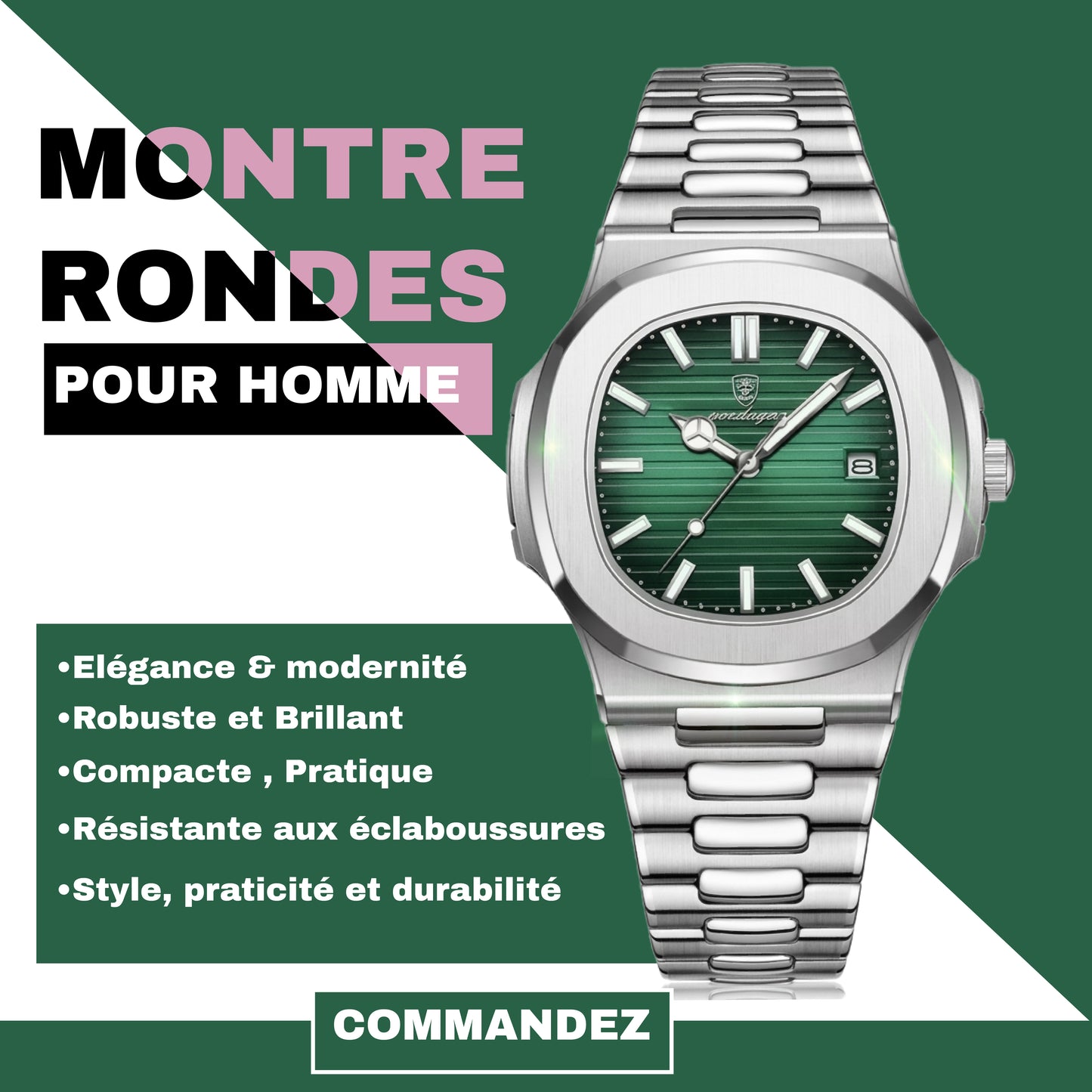 Poedagar Montre Carrée & Ronde pour Hommes en Acier Inoxydable - Collection Élégance et Fonctionnalité