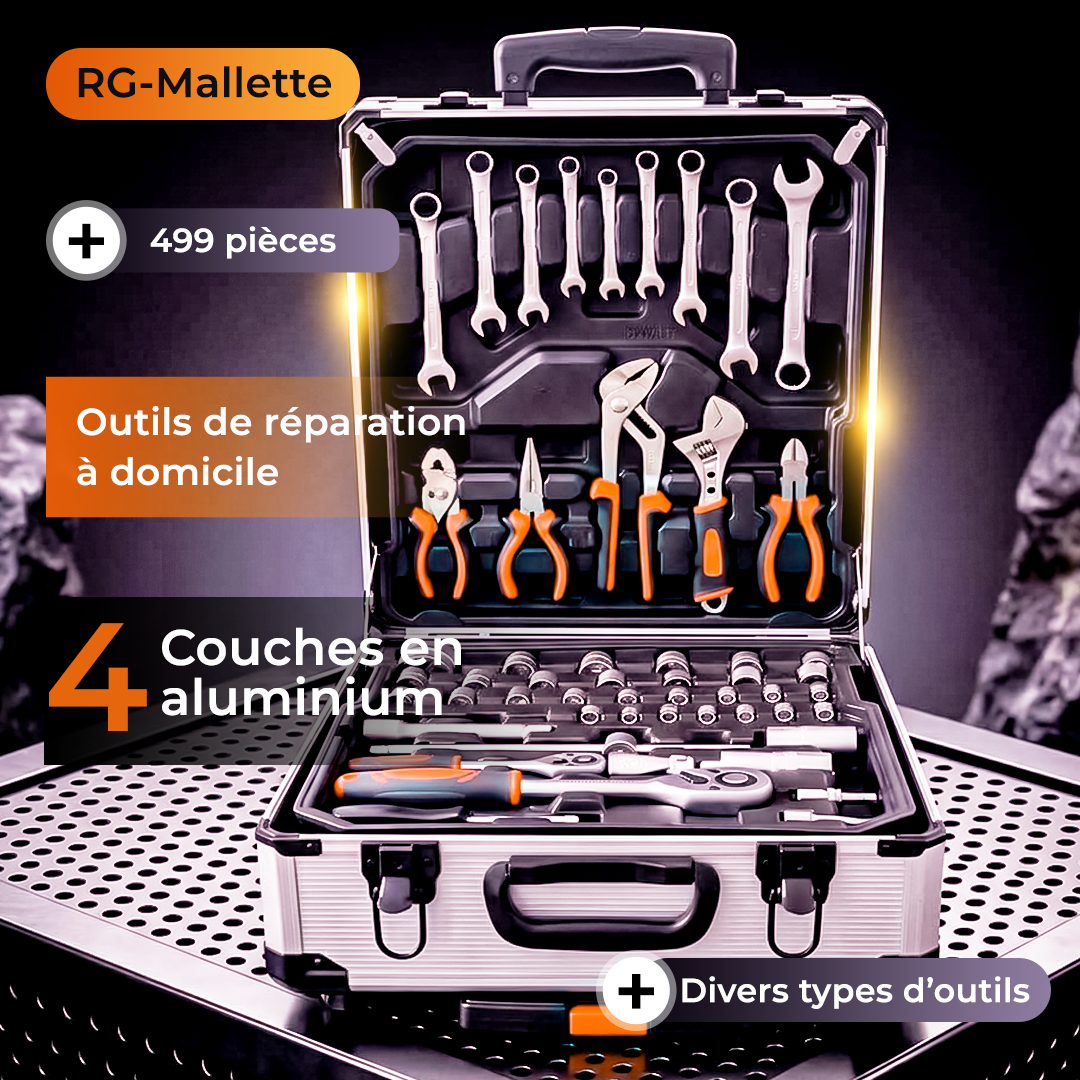 FB -Mallette à outils 499 pièces ensemble d'outils de réparation à domicile à 4 couches en aluminium