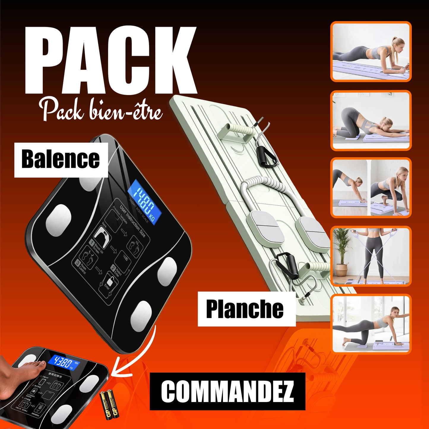 PACK BIEN ETRE : PLANCHE de Pilates ABDOMINALE  Pliable 5 en 1  ET - BALANCE intelligente connectée