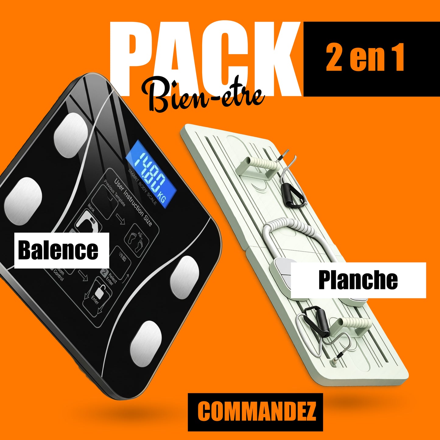 PACK BIEN ETRE : PLANCHE de Pilates ABDOMINALE  Pliable 5 en 1  ET - BALANCE intelligente connectée