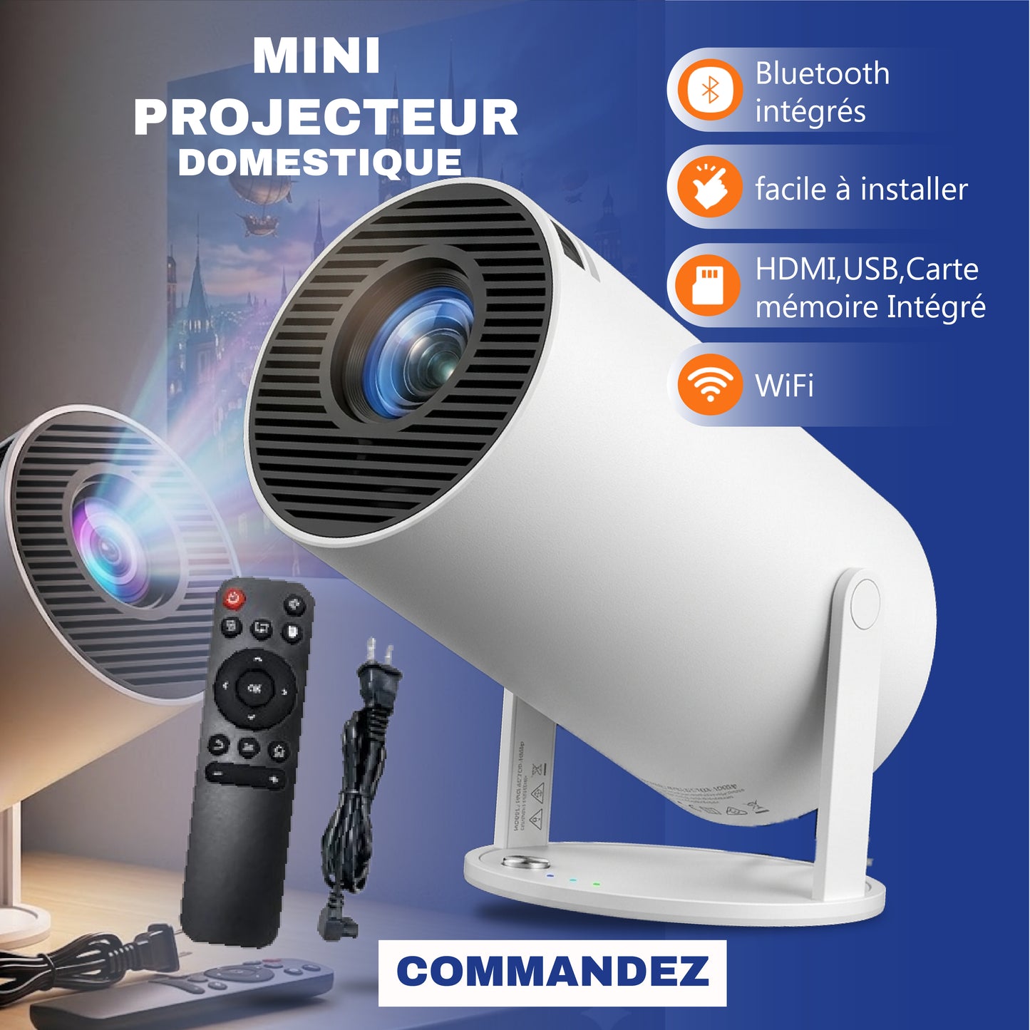 Projecteur HY300 Plus 210ANSI 720P Support 4K Mini projecteur domestique Android 11