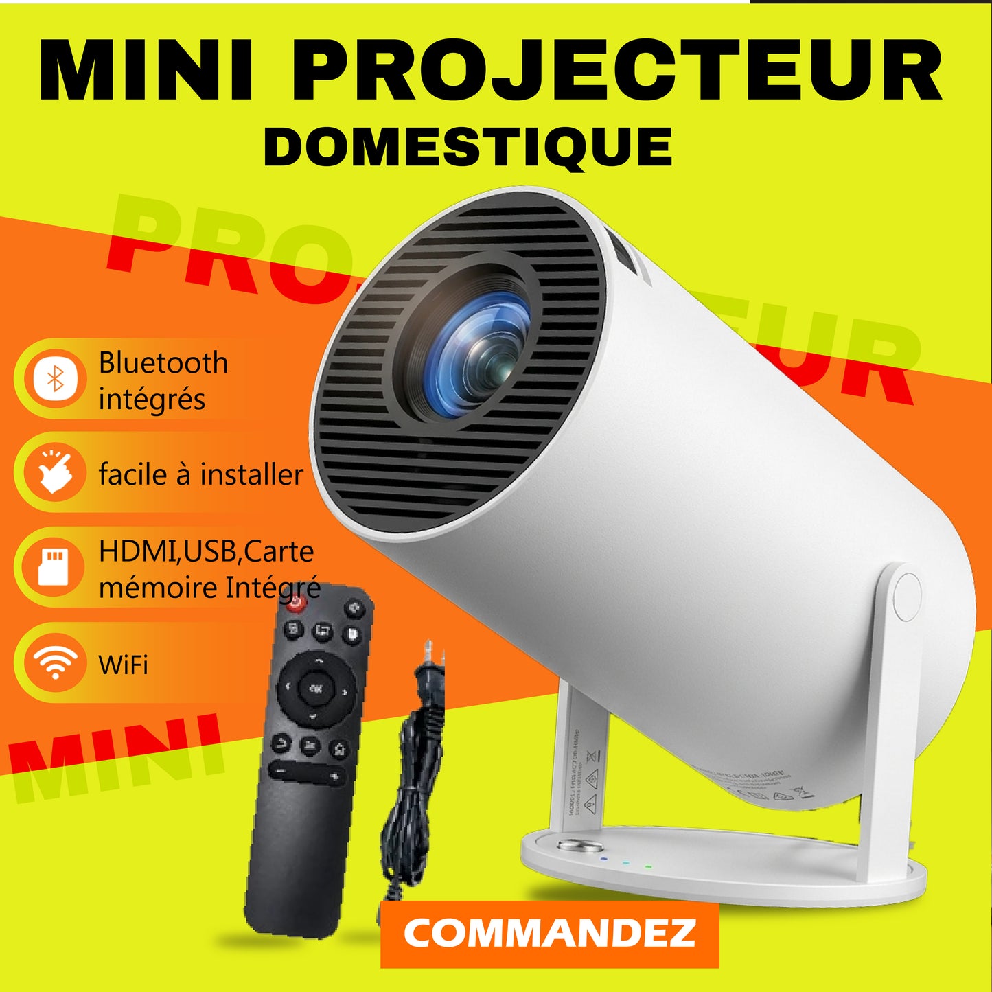 Projecteur HY300 Plus 210ANSI 720P Support 4K Mini projecteur domestique Android 11