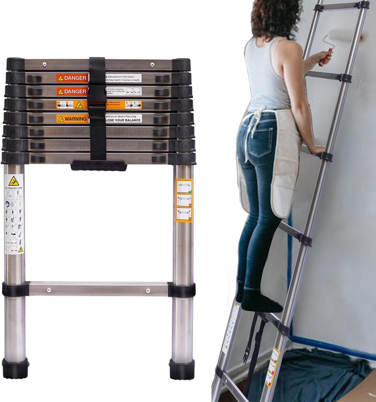 Echelle Télescopique Polyvalente 3,8M – Légère, Sécurisée et Facile à Ranger 🔧