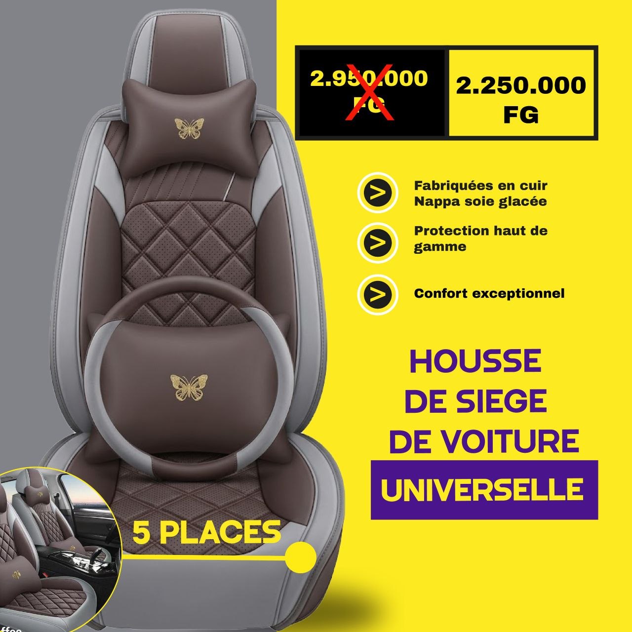 Fb- V2 - conakry - Housses de Siège Universelles 5 Places en Cuir