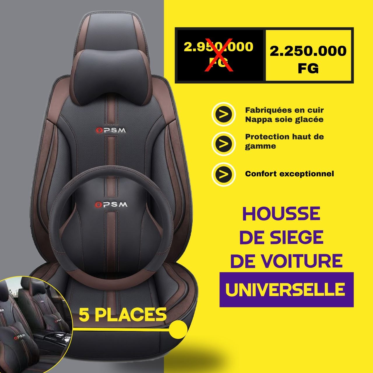 Fb- V2 - conakry - Housses de Siège Universelles 5 Places en Cuir
