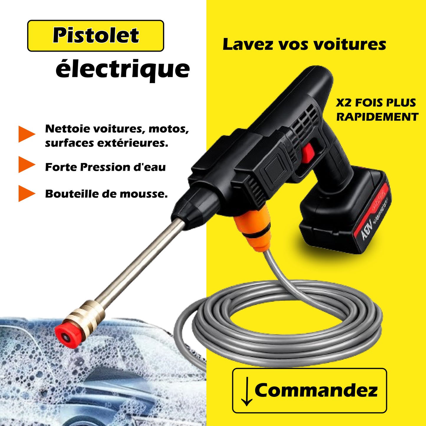TIK- conakry -  Pistolet électrique à haute pression pour le lavage des voitures 2 fois plus puissant que tout ce qu'il y'a sur le marché