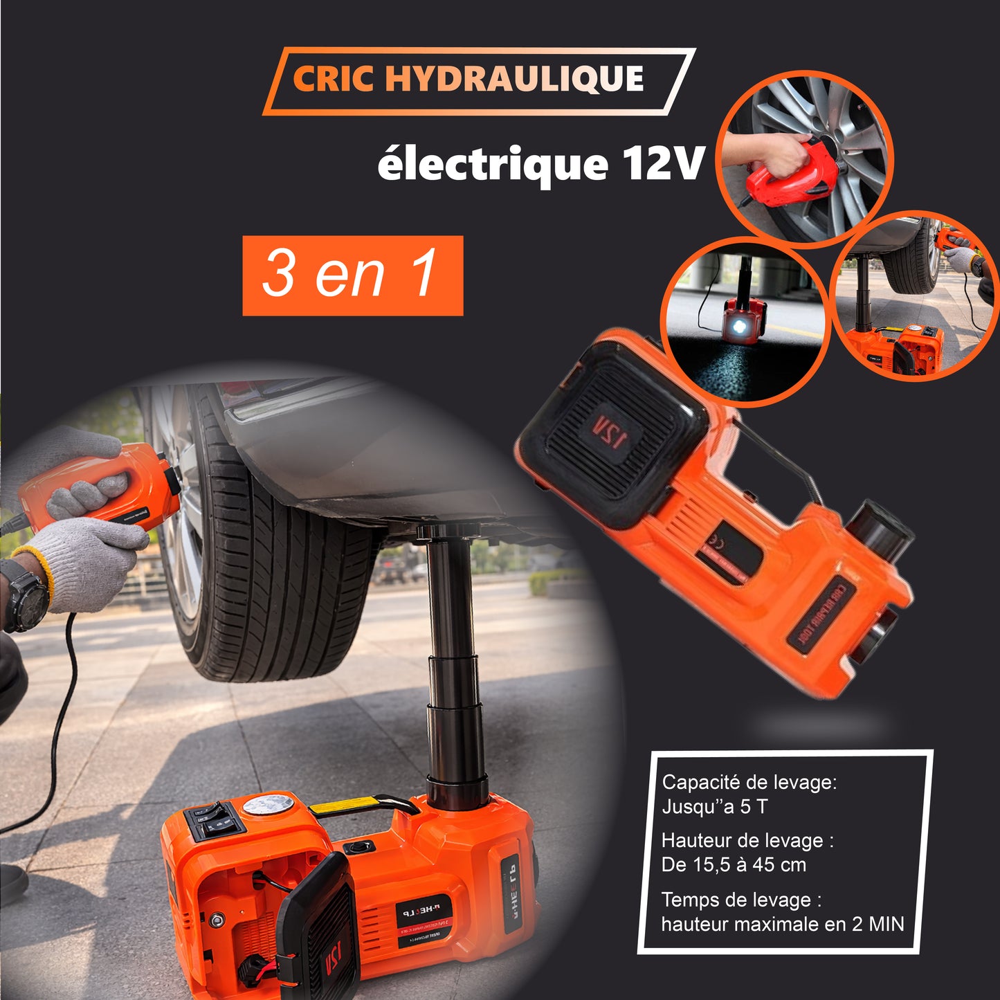 Tik - Kit d'urgence essentiels pour la réparation automobile🛠️ - Cric hydraulique électrique 12V pour voitures