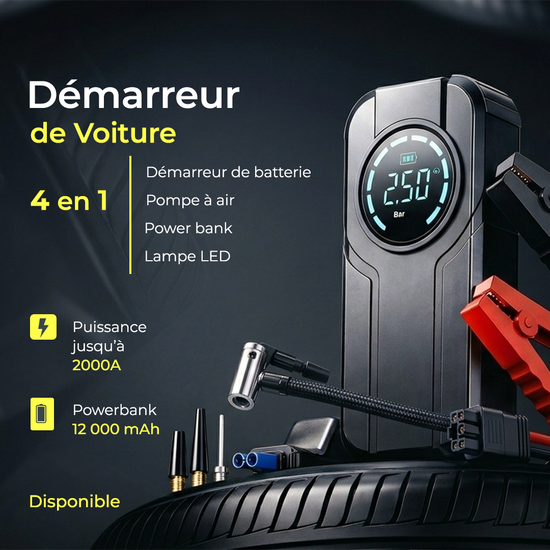 Démarreur de Voiture 4-en-1: Votre Meilleur Allié sur la Route !