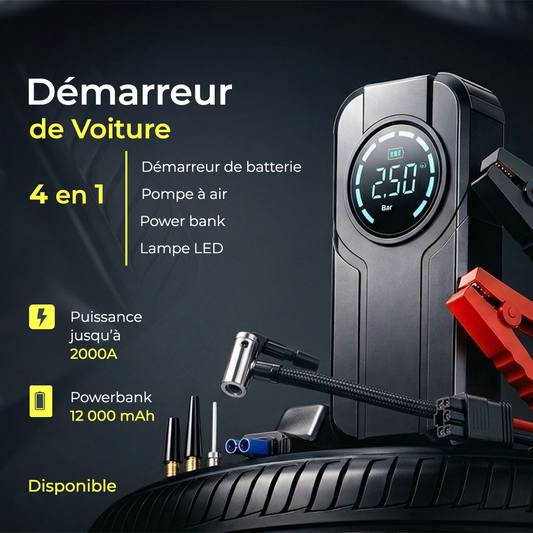 Démarreur de Voiture 4-en-1: Votre Meilleur Allié sur la Route !